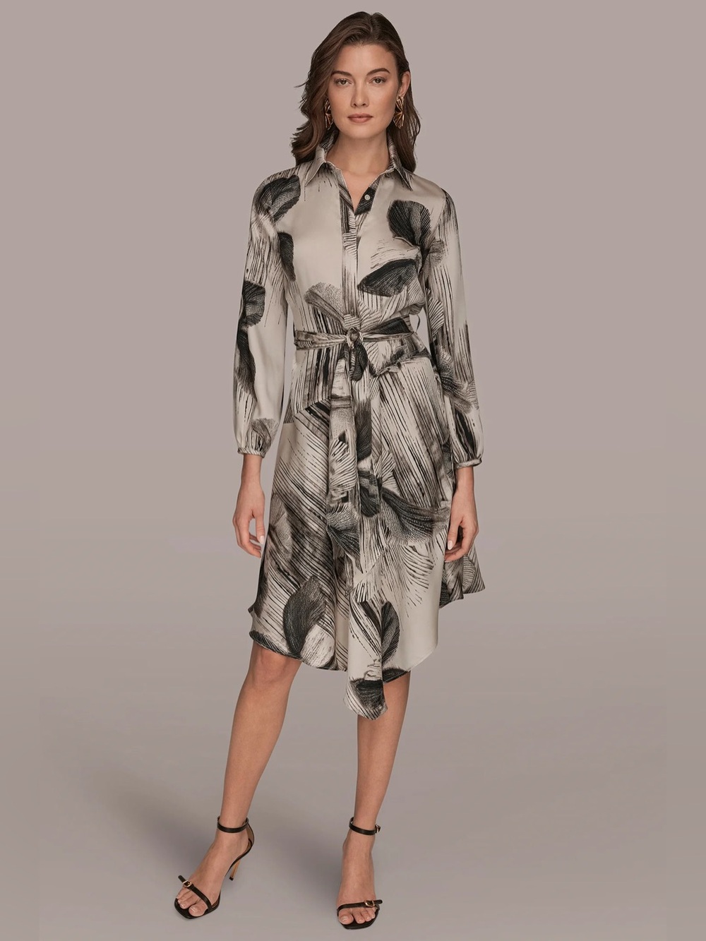 Donna Karan FLORAL ASYMMETRIC MIDI A-LINE SHIRT DRESS